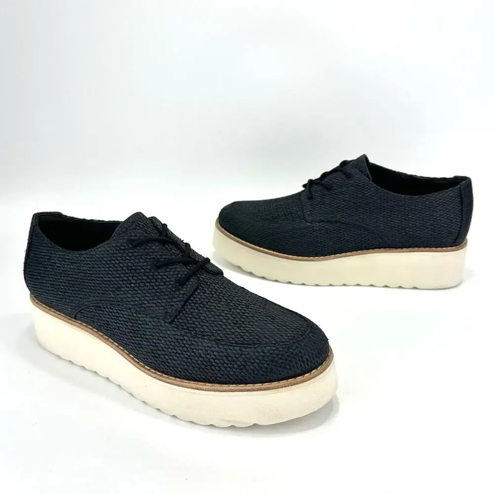 Vince Zina Platform Sneaker Size 8 Black Raffia Tweed Oxford/Derby Laced Wedged